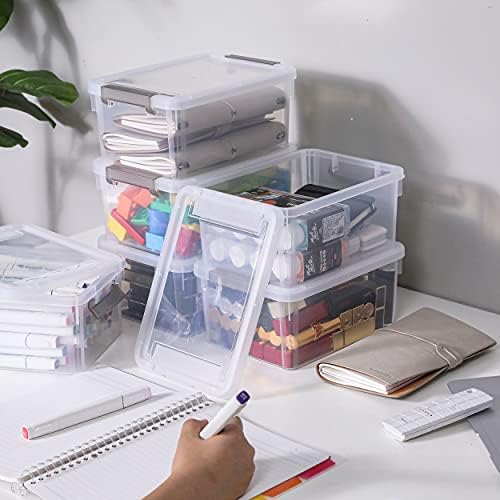 Small Storage Bins with Lids 3.2 QT Plastic Storage Containers for Organizing Stackable Clear Storage Boxes,Clear White(6 Packs) - Image 4