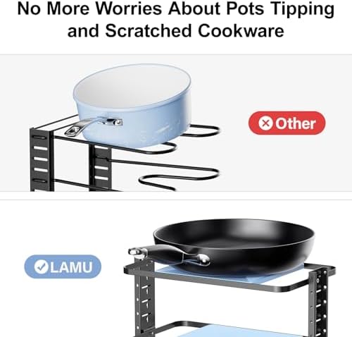 LAMU Pots and Pans Organizer for under Cabinet, 6-Tier Heavy Duty Pan Pot Organizers inside Cabinet Adjustable 14 to 24.57", Pot Rack Kitchen Cabinet Organization and Storage Holds up to 12" Cookware - Image 5