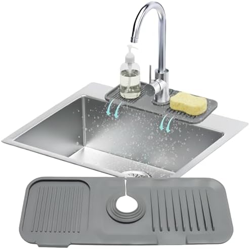 14.6” Silicone Faucet Mat For Kitchen Sink, Kitchen Sink Splash Guard Behind Faucet, Kitchen Faucet Mat For Kitchen Sink, Kitchen Sink Faucet Mat Splash Guard and Sink Water Splash Guard (Gray) by LindasEssentials