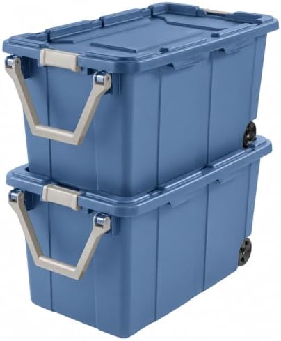 2-Pack 40 Gal Wheeled Storage Bins, Latching Lid & Pull Handle, Blue by Unknown
