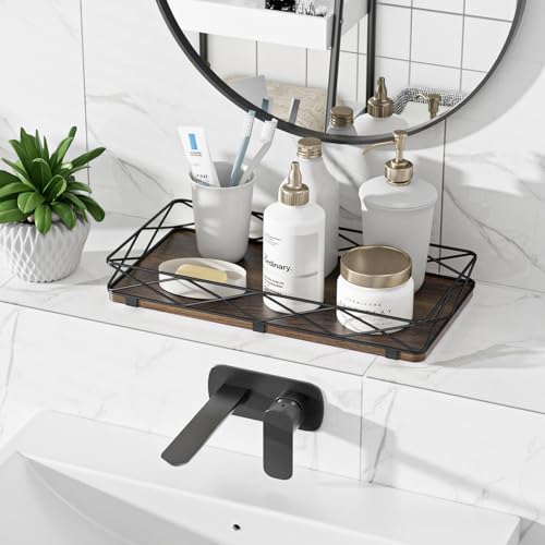 Lixple Toilet Paper Basket, 13" Bathroom Toilet Tank Tray Brown-Black - Image 4