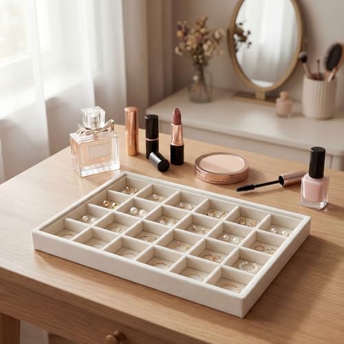 Frebeauty 24 Grid Earring Organizer,Velvet Jewelry Tray for Drawer - Image 2