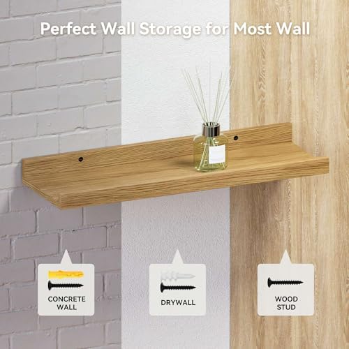 Boswillon Floating Shelves Set of 2, Long Wall Shelf with Lip, 24in, Oak - Image 5