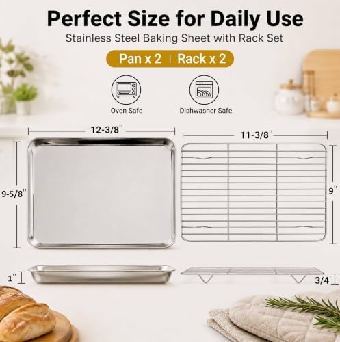 Onader 9x13 Inch Stainless Steel Quarter Sheet Pan, Baking Sheet with Rack - Image 2
