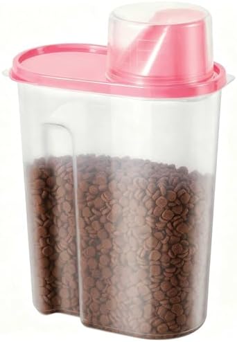 SenseYo Pet Food Storage Container 2lb 2.5L Translucent Cat Dog Food Storage Container Dispenser with Measuring Cup Pour Spout Sealed Cover for Pets (Pink 1pcs) by SenseYo