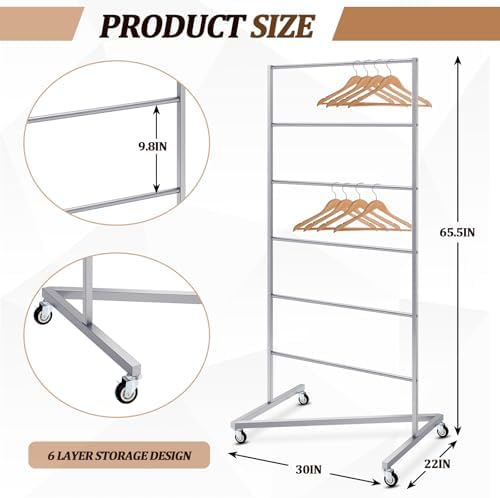 DoubleFill 6 Tier Z-truck Hanger Organizer Stacker Clothes Hanger Holder Hold up 350 Wire Hangers, Stainless Steel Rack Stand Mobile Rack for Laundry Rooms Malls Boutiques 30" W x 22" D x 65 ½"h - Image 3
