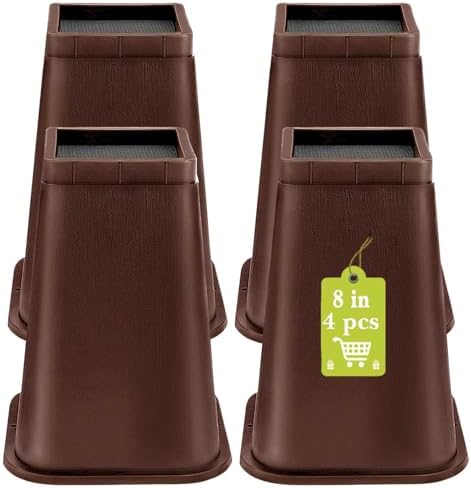 4 Pack Furniture Risers 8 Inch, Bed Risers Heavy Duty for Table Desk Couch Chair Sofa Cabinet Bed Frame Dorm, Square Table Leg Risers Lift Height 8", Chocolat Brown by Yookwutar