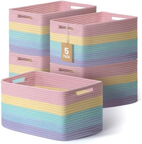 5 Pack Woven Storage Baskets, Decorative Storage Bins for Organizing by YILOBI