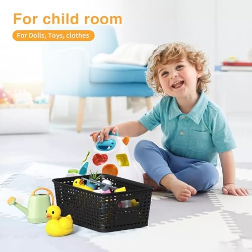 8 Pack Plastic Storage Baskets,Black Stackable Storage Bins - Image 3