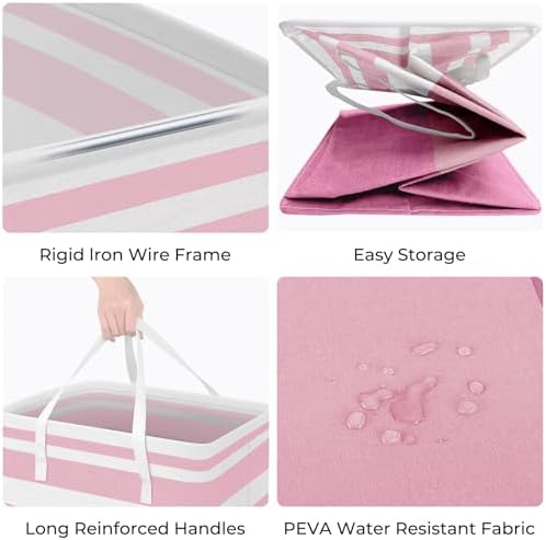 HomeHacks 2 Pack Large Laundry Baskets, Laundry Hampers Bags (Pink 75Lx2) - Image 2