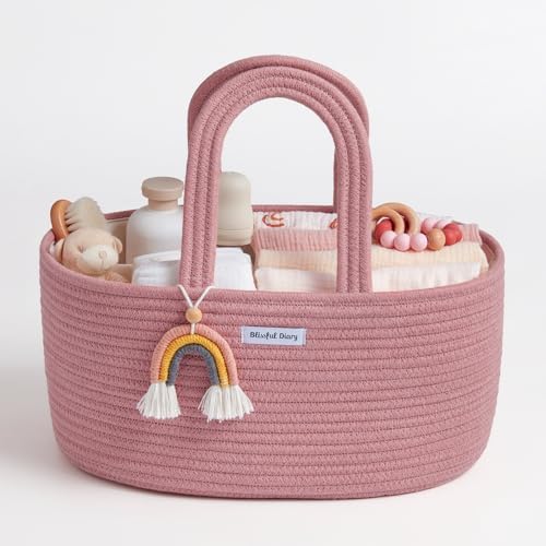 Blissful Diary Diaper Caddy Organizer, Woven Cotton Rope, Pink by BlissfulDiary