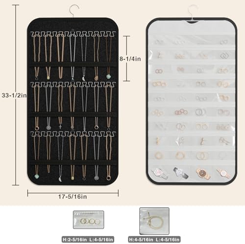Hanging Jewelry Organizer for Necklaces Earrings, 1-Pack, Black and White - Image 5