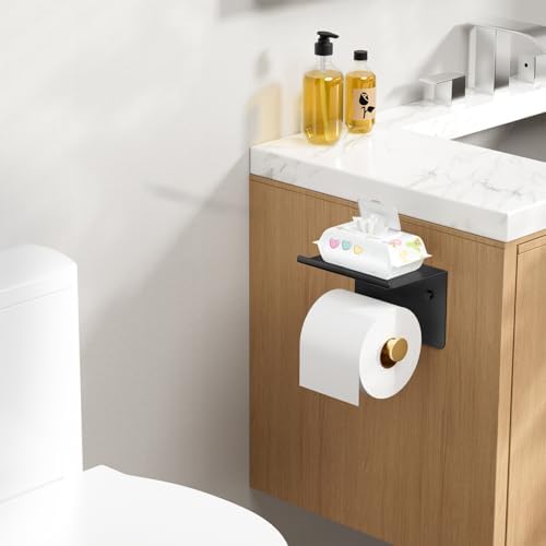 FORIOUS Toilet Paper Holder with Shelf, Adhesive or Screw, Commercial - Image 2