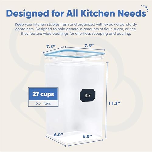 Chef's Path Extra Large Airtight Flour and Sugar Storage Containers with Lids, Set of 2, 6.5L Pantry Canisters for Bulk Flour and Sugar Storage - Transparent - Image 4