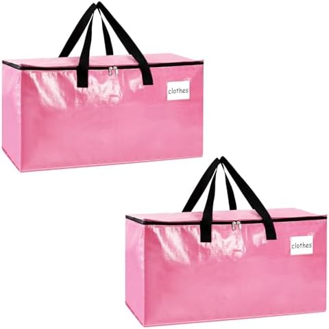 2-Pack Extra-Large Heavy-Duty Storage Totes with Reinforced Handles, Durable Zippers & Waterproof Material — Perfect for Space-Saving, Moving, Shipping and Travel (PINK) by Arzerlize