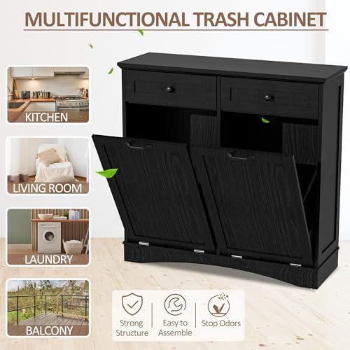 Double Tilt Out Trash Cabinet Freestanding Dark Black - Image 5