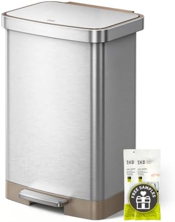 EKO Hudson Matte Stainless 50 Liter/13.2 Gallon Step Trash Can with Rear Trash Bag Storage Compartment by Unknown
