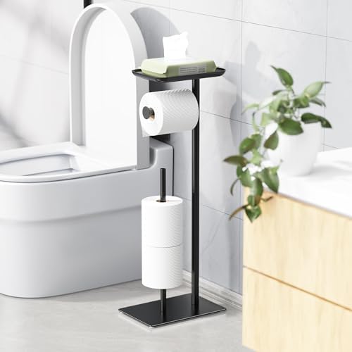 Toilet Paper Holder Stand with Top Storage Shelf by Josmimic