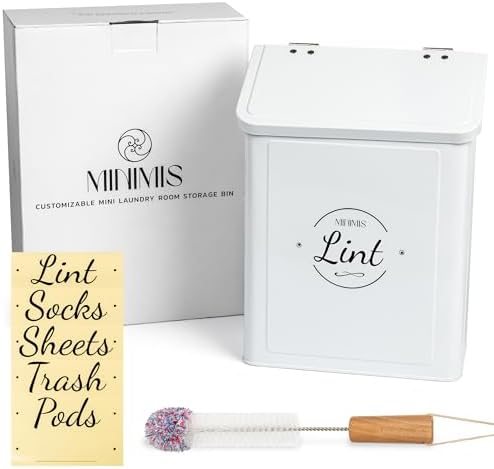 Magnetic Lint Bin for Laundry Room & Dryer, Lint Holder Trash Can with Lid by Minimis