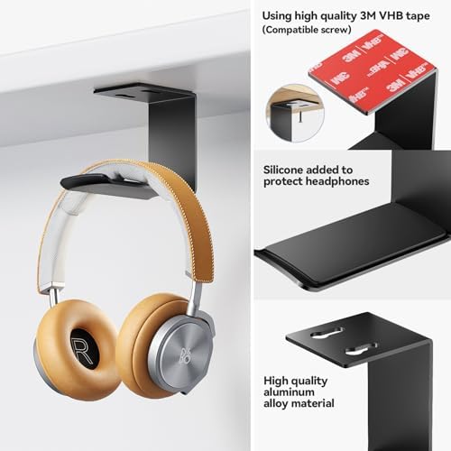 Aluminum Headphone Hanger, Under Desk Adhesive Mount, 10 lb Capacity - Image 2