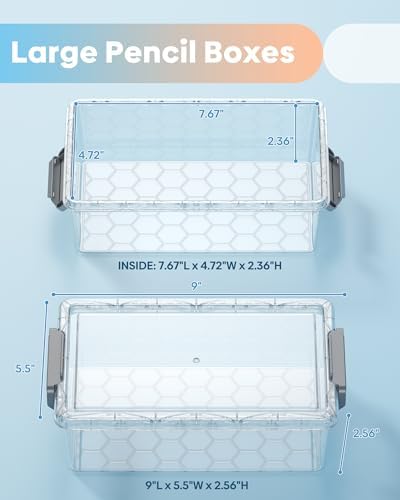 BiuLeon 8 Pack Large Pencil Box Set, Plastic Clear Pencil Case Marker Organizer, Crayon Box Craft Organizers, Stackable Storage Containers with Lid for Pen, Art and Craft Supplies(Grey) - Image 2
