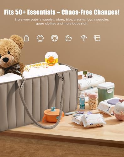 SWEET DOLPHIN 2-Pack Quilted Diaper Caddy Organizer – Premium Puffer Style Nursery Storage Bins – Water-Resistant & Wipeable Changing Table Organizer – Trendy Tote for Home & Car Travel - Mocha Brown - Image 3