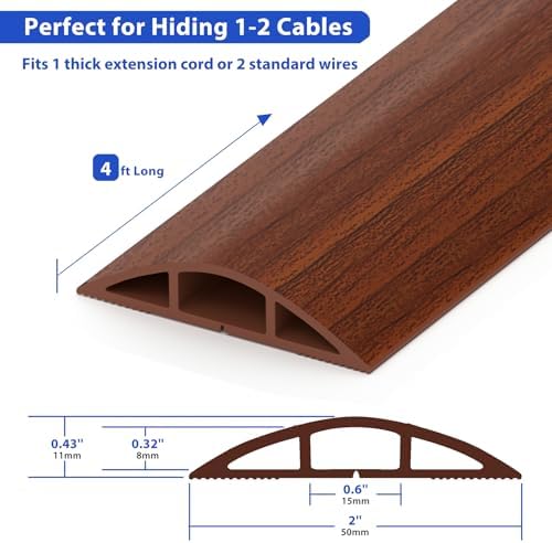 ZhiYo 4ft Floor Cord Cover, Cable Cavity 0.6" W x 0.32" H, Walnut Wood - Image 2