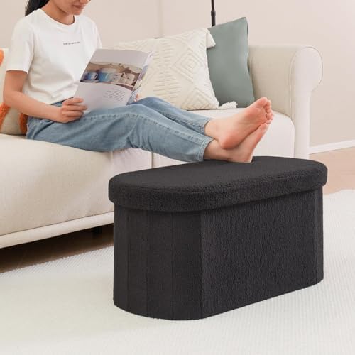 B FSOBEIIALEO 30" Folding Ottoman with Storage for Living Room, Dark Grey - Image 6
