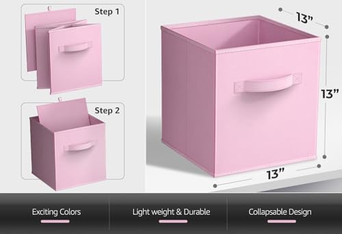 Sorbus Fabric Storage Cubes, 6-Pack Foldable Bins (13 Inch, Pastel Pink) - Image 2