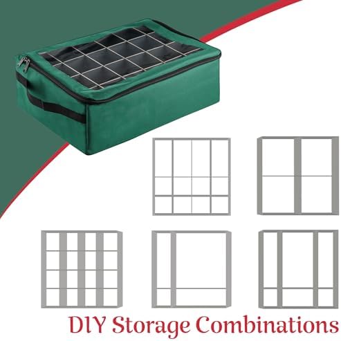Ornament Storage Box - Zippered Organizer with 48 Individual Compartments and Dividers for Christmas Bulbs and Decorations by Tiny Tim Totes (Green) - Image 4