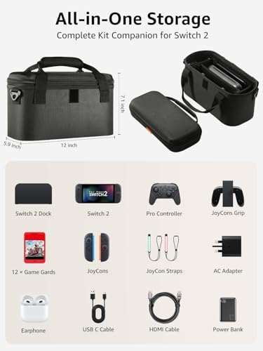 ACAQAUI All-in-One Carrying Case Only Compatible with Nintendo Switch 2, 2-in-1 Design — Heavy-Duty & Shockproof Travel Bag for Full System, Detachable Slim Case for Daily Use, Built-in Charging Port - Image 2