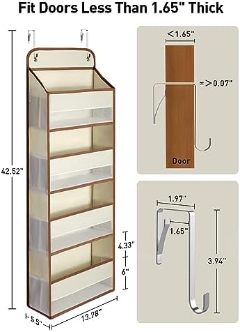 Yecaye Hanging Over the Door Organizer 1 Pack, 35.2lbs Load Toy Stuffed Animal Storage, Swing-proof Bathroom Organizers and Storage for Nursery Newborn Baby Essential Stuff Beige - Image 2