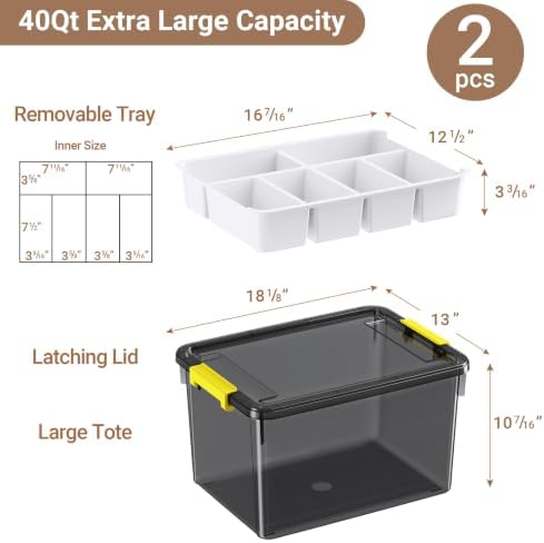 80Qt Stackable Storage Bins with Lids Trays Craft Box Organizers, 2Pack, GY - Image 2