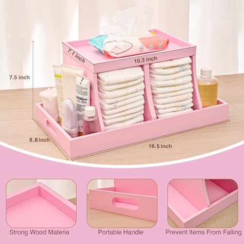 Three colors Diaper Organizer, Wooden Diaper Caddy Organizer, Changing Table Organizer, Diaper Storage Organizer, Nursery Baby Organization Pink - Image 4