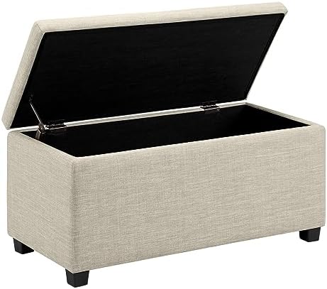 Amazon Basics Upholstered Storage Ottoman Bench with Soft Close Lid, Child-Safety Hinge, No Assembly Required, 35.5"W x 16.5"D x 17"H, Beige by AmazonBasics