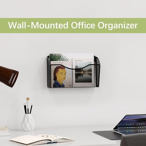 EasyPAG Wall File Organizer, Metal Mesh Hanging File Folder Holder for Letter/A4 Size Folders, Vertical Wall Mount Mail Sorter for Office Paperwork, Classroom, Black - Image 3