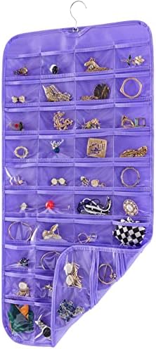 Bloss Hanging Jewelry Organizer, 80 Pockets Dual Sides Wall Jewelry Organizer Storage Dorm Room Essentials for Girls Necklace Organize And Earring Holder Hang on Closet/Door (Purple) - Image 6