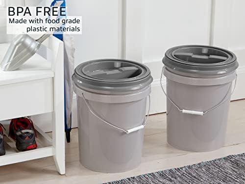 Mighty Tuff 5 Gallon / 21 Pound Pet Food Storage Container, Pack of 2 with Metal Handle and Airtight Lid to Lock in Freshness, Light Grey Base & Dark Grey Lid - Image 5