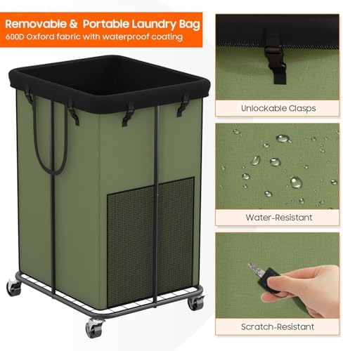 Laundry Hamper with Wheels, 150L Rolling Laundry Basket with Bag & Handles - Image 6