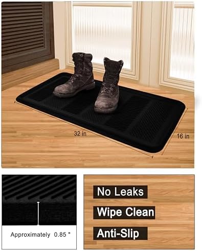 Rubber Boot Tray - Black 16x32 inch Large Waterproof Shoe Tray - Image 3