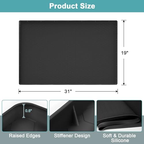 Undersink Waterproof Mat 31" x 19", Silicone Under Kitchen Sink Mat with Raised Edges, Under The Sink Organizer for Kitchen and Bathroom Leak Protection Black - Image 2