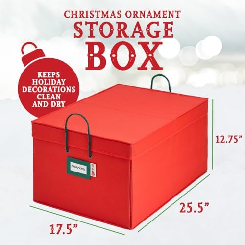 HOLDN’ STORAGE Christmas Ornament Storage Box with Dividers, Holds Up to 72 Ornaments (4 Inches), Large Organizer with 3 Stackable Trays - Red - Image 4