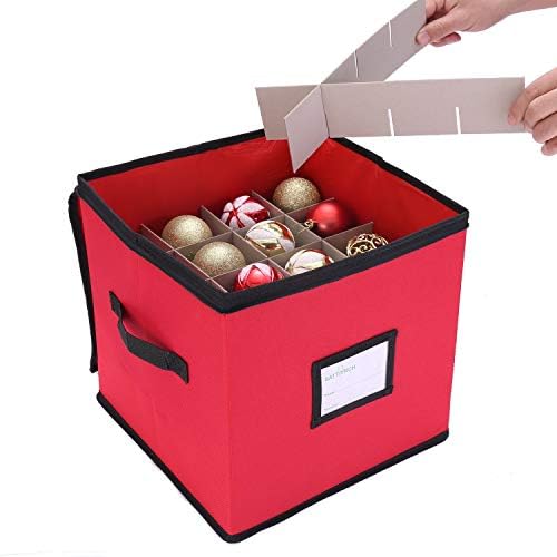 Sattiyrch Christmas Ornament Storage Box,600D Oxford Fabric Stores up-to 64 Standard Holiday Ornaments Holder,12 x 12 Inch 4 Layer Xmas Storage Containers,Red - Image 5