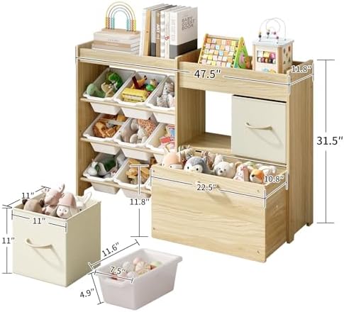 EXPERLAM Toy Storage Organizer for Kids, 9 Bins, 2 Drawers, Toy Chest - Image 2