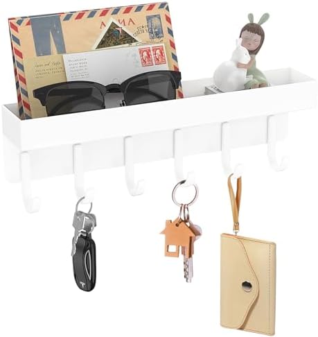 Magnetic Key Holder, Wall Mount Key Rack with Shelf, 9.65 in, White by kuaima