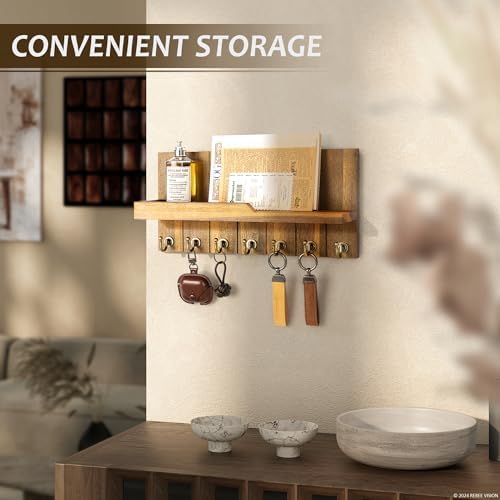 Rebee Vision Acacia Wood Key Holder Wall Mount for Home Decor, Brown - Image 3