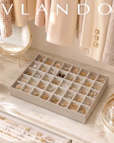 VLANDO Stackable Jewelry Tray, Drawer Organizer, 40-Grid Display,Toffee - Image 2