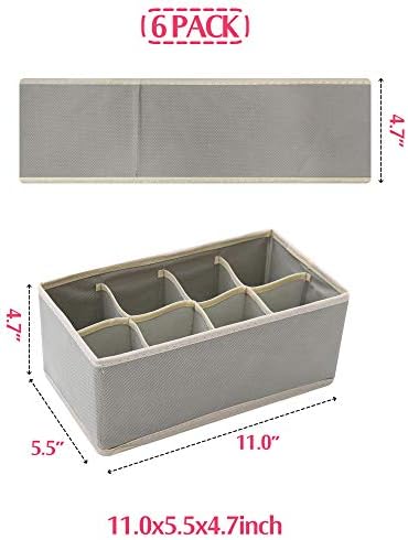 DIOMMELL Set of 6 Foldable Cloth Storage Box Closet Dresser Drawer Organizer Fabric Baskets Bins Containers Divider for Clothes Underwear Socks Lingerie Clothing, Grey 00-0600 - Image 2