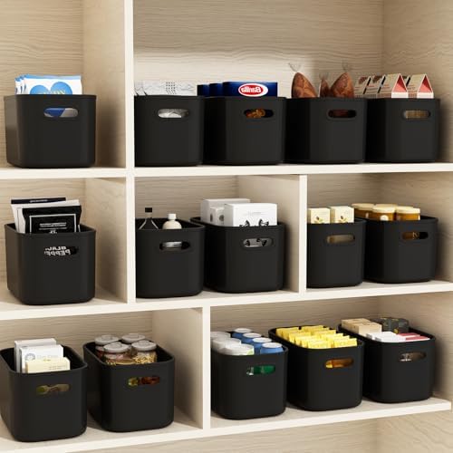 ORGIDOL 10 Pack Black Plastic Storage Bins, Storage Container for Organizing, Storage Boxes with Handle for Shelves, Cute Organizer Bins for Craft, Snacks, Pantry, Cabinet, 9.69x6.7x5.7 inch - Image 3