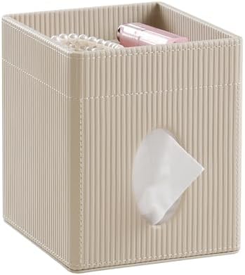 Square Tissue Box Cover with Storage Tray, Tissue Box Organizer, Beige by NICLNGSH